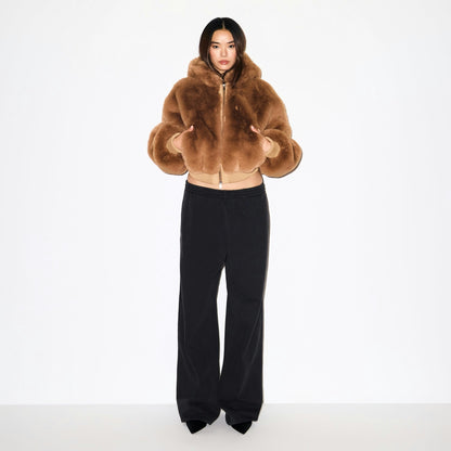 Faux Fur Cropped Hooded Jacket