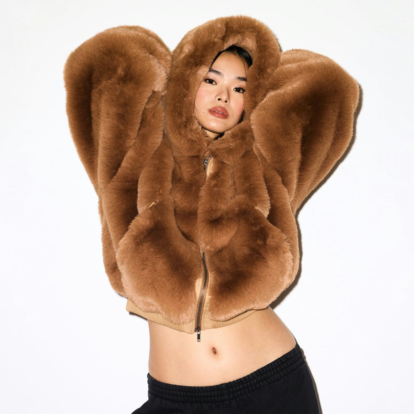 Faux Fur Cropped Hooded Jacket