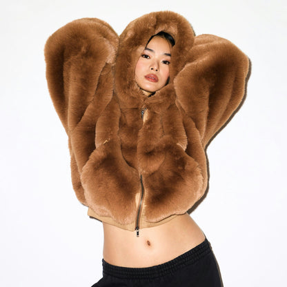 Faux Fur Cropped Hooded Jacket