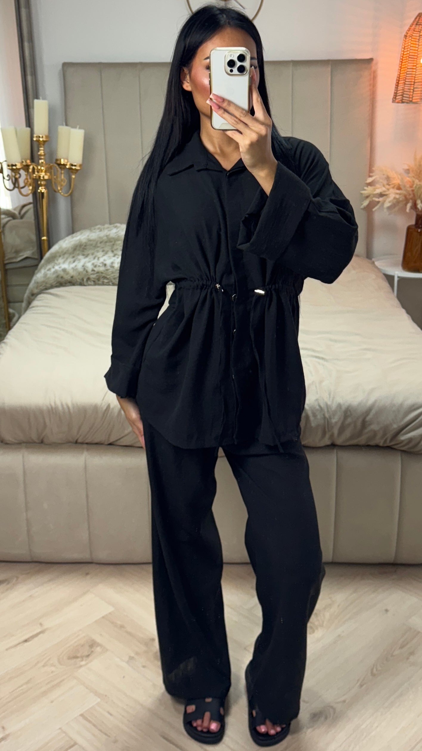 Essential Integrated Tie Waist Belt Set Golden Buttons Detail