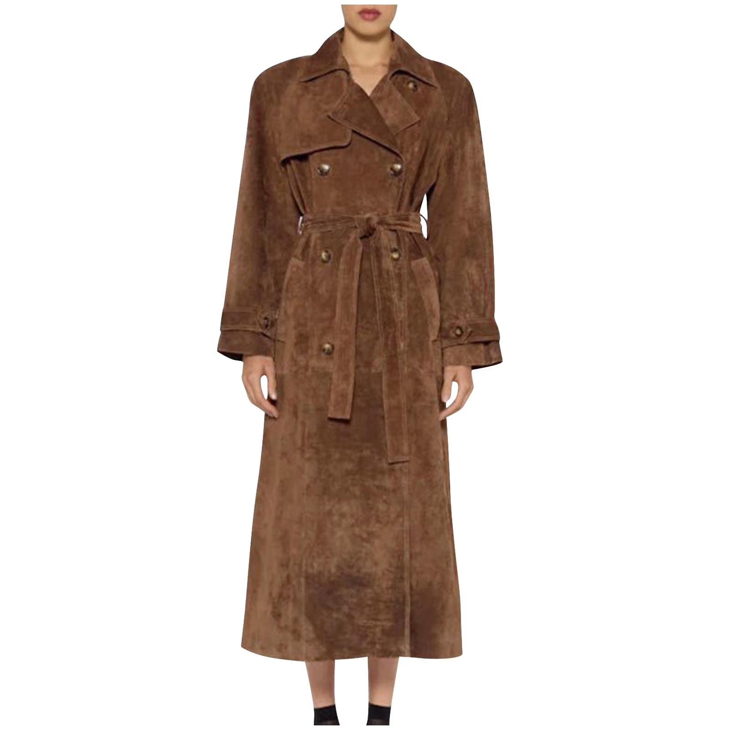 Casual long suede pea coat