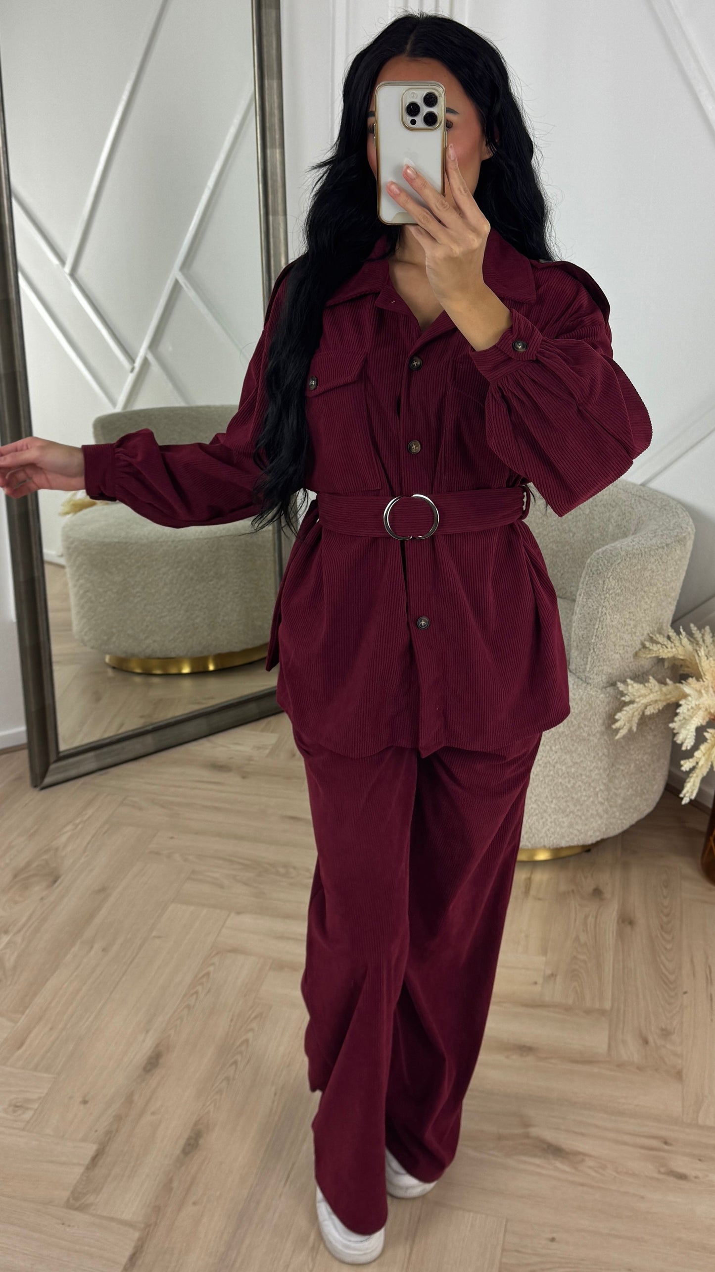 Ribbed Two-Piece Set with Belt & Pockets