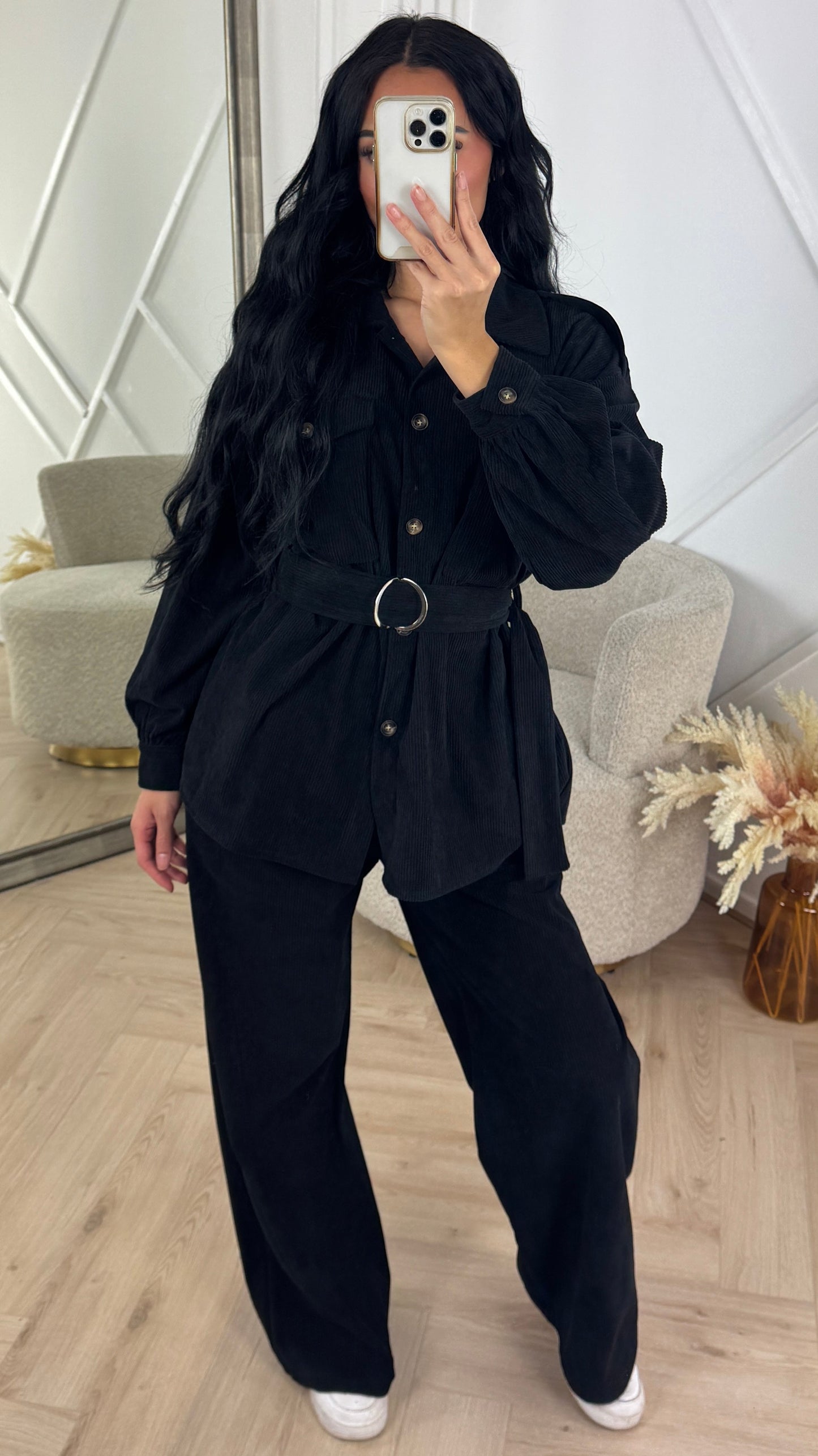 Ribbed Two-Piece Set with Belt & Pockets