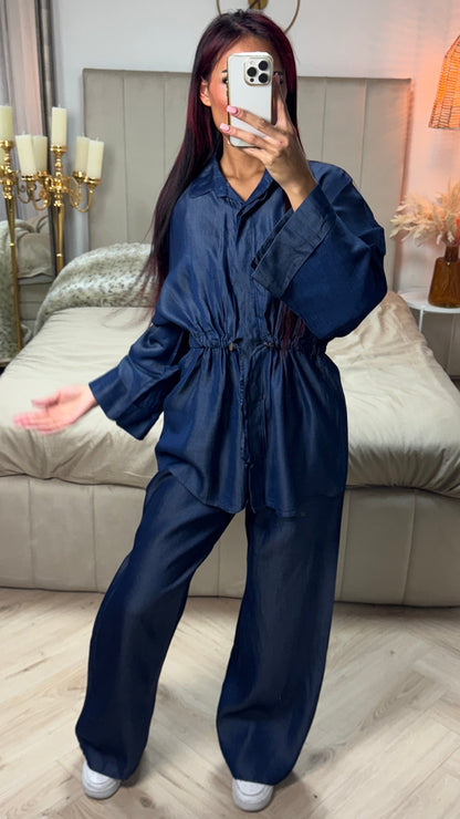 Integrated Waist Detail Denim look Set