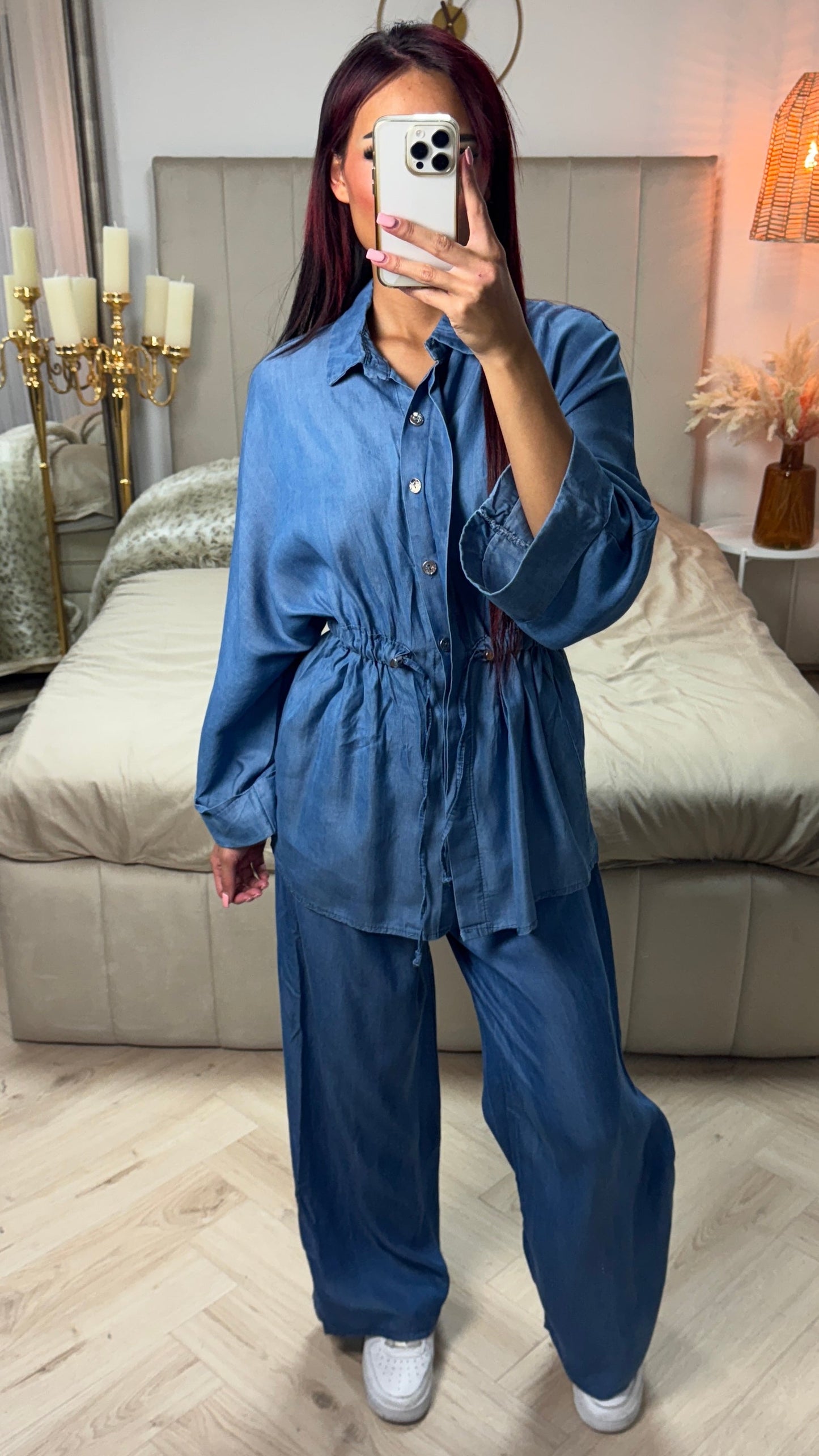 Integrated Waist Detail Denim look Set