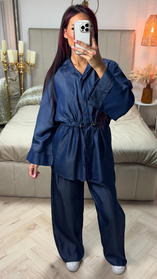 Integrated Waist Detail Denim look Set