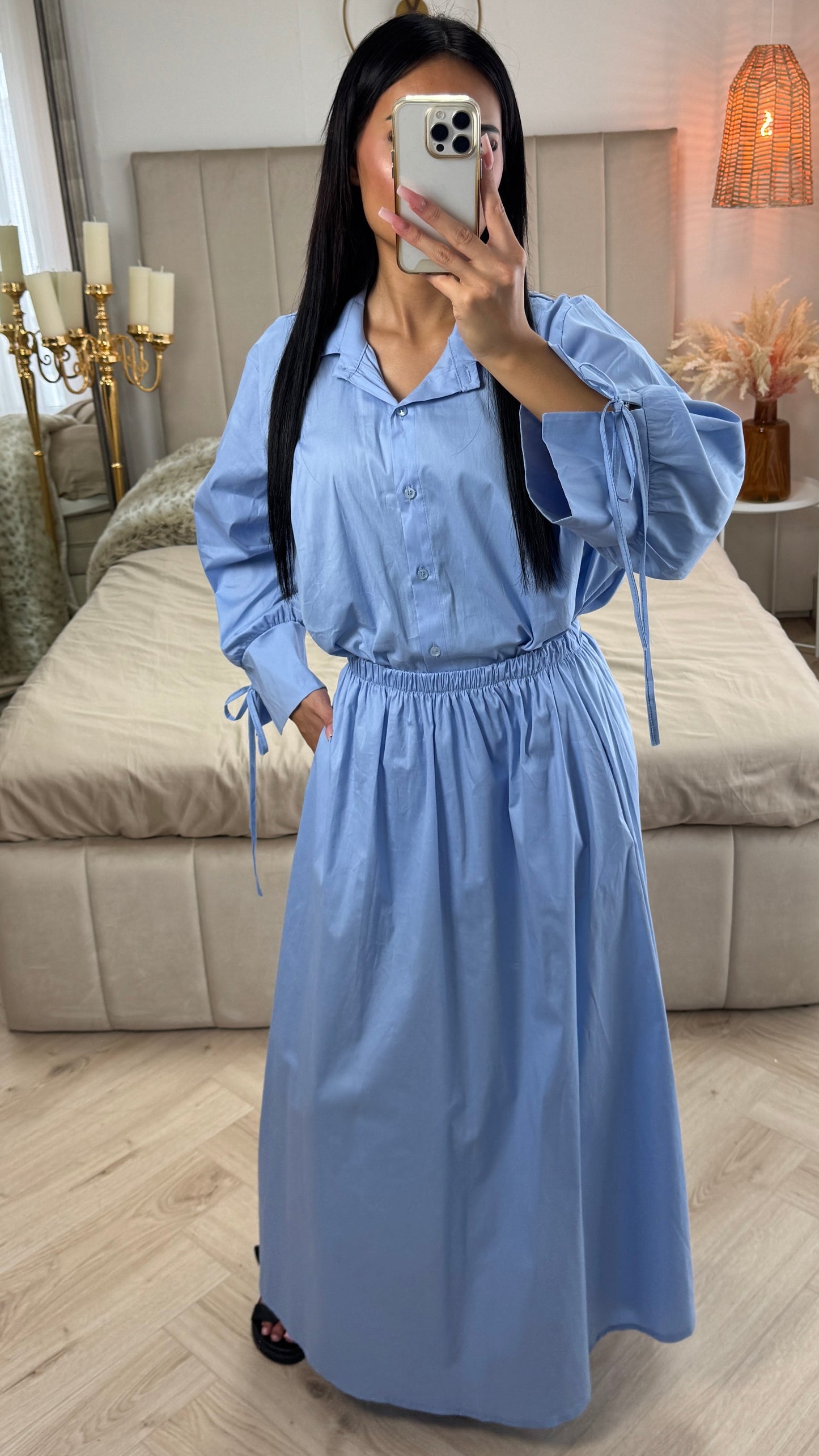 Cotton Set with Tie Sleeves & Maxi Skirt