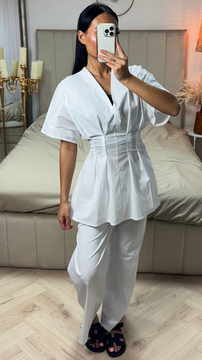 Cotton Set with Waist Accent and Wide Legs