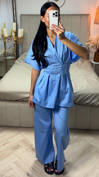 Cotton Set with Waist Accent and Wide Legs