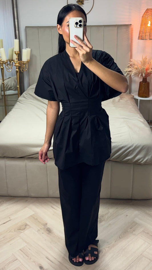 Cotton Set with Waist Accent and Wide Legs