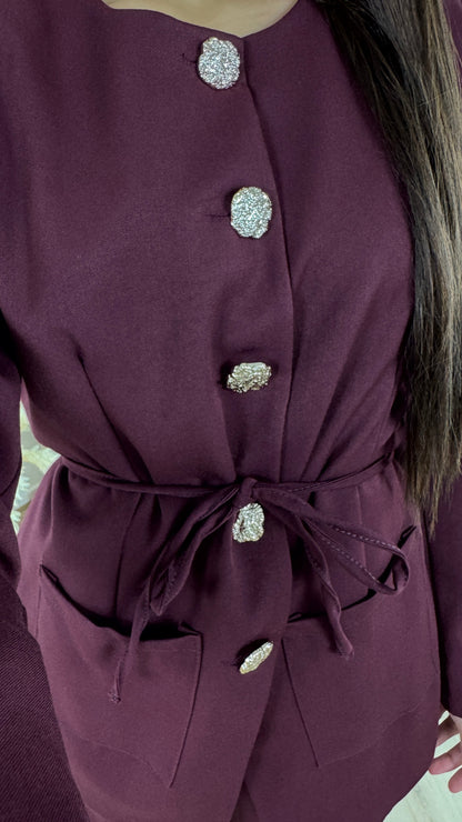 Luxurious Two-Piece Set with Gold Buttons & Belt
