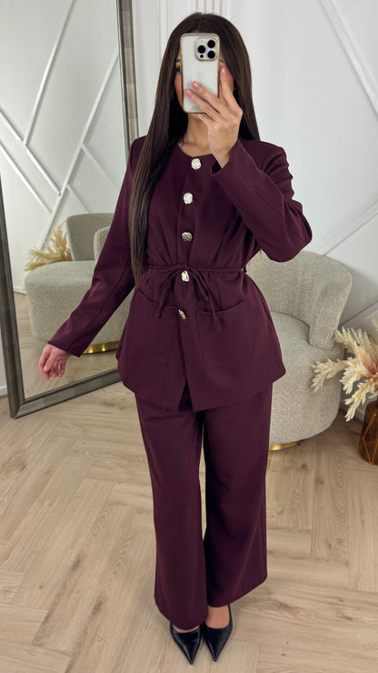 Luxurious Two-Piece Set with Gold Buttons & Belt