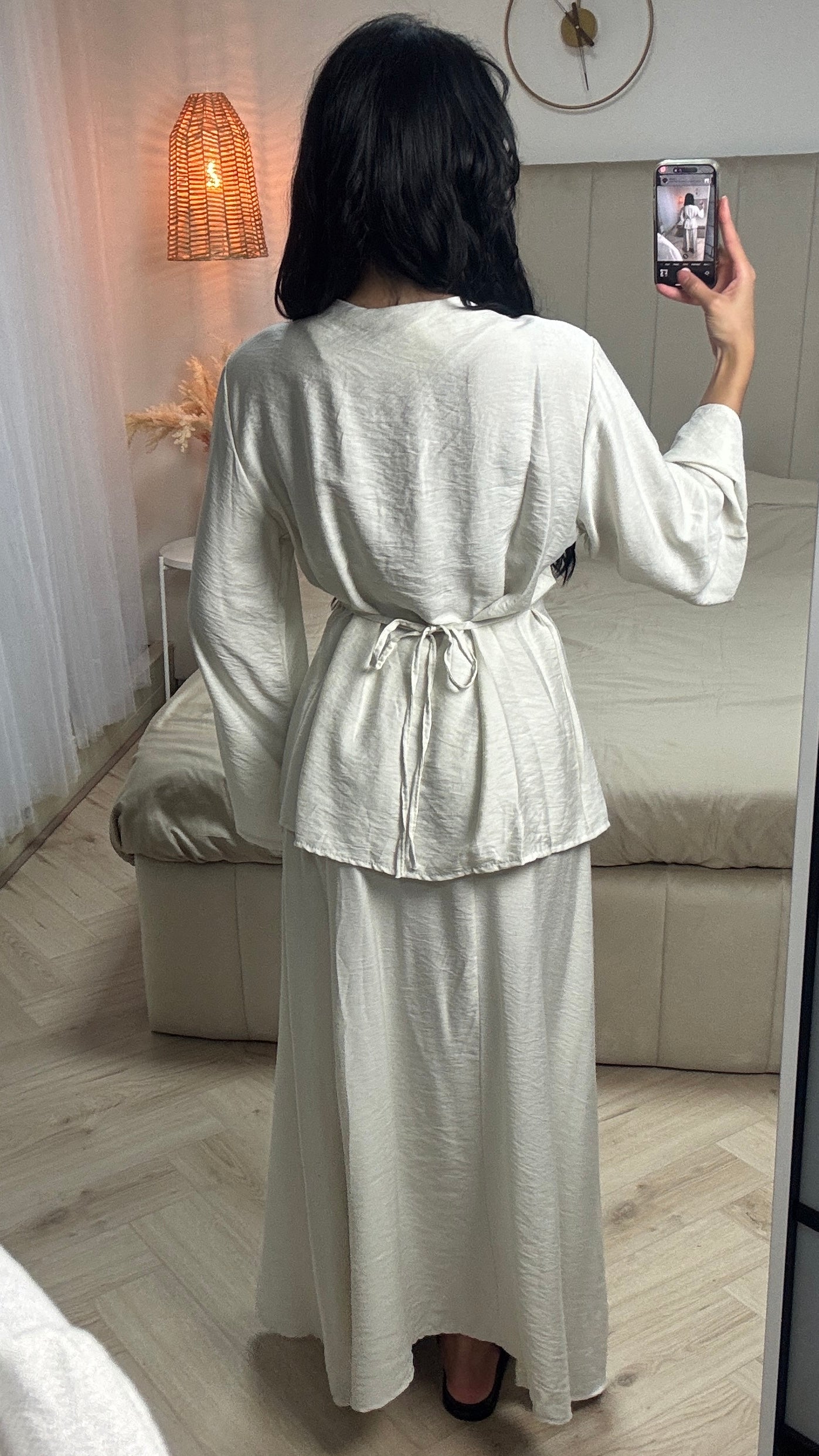 Maxi Skirt & Lace-Up Top Set with Belt – Viscose Blend