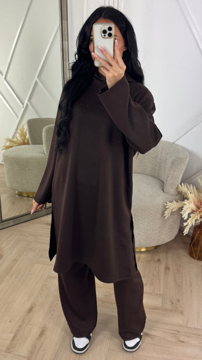 Minimal Hoodie Two-Piece Set with Wide-Pattern Pants