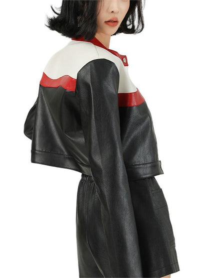 Color-block faux leather jacket