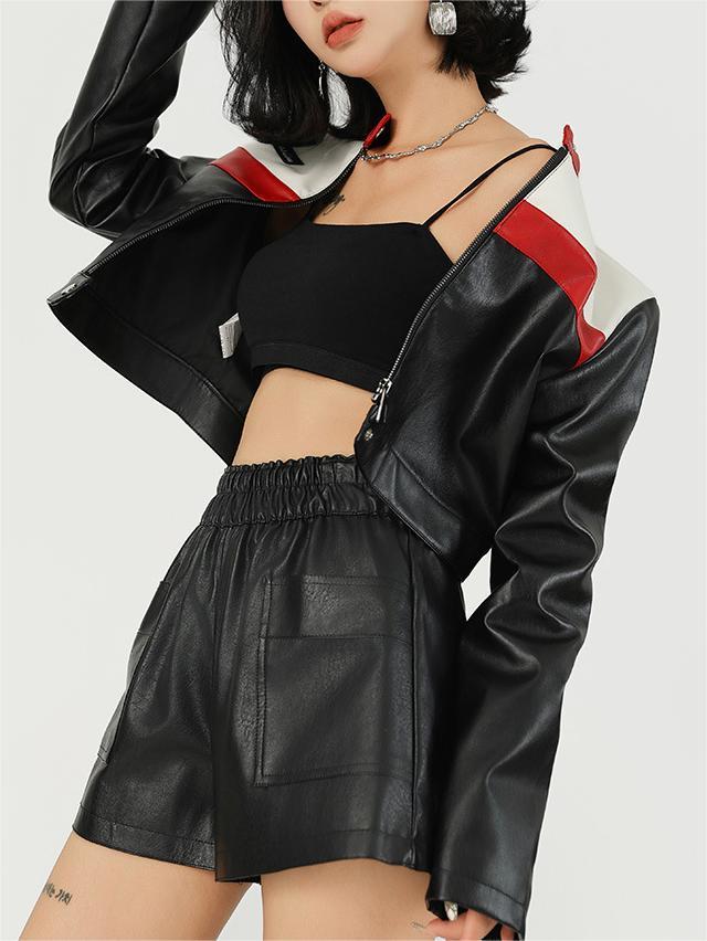 Color-block faux leather jacket