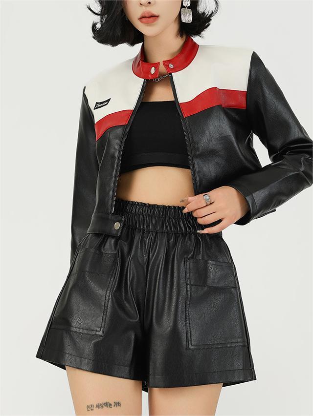Color-block faux leather jacket