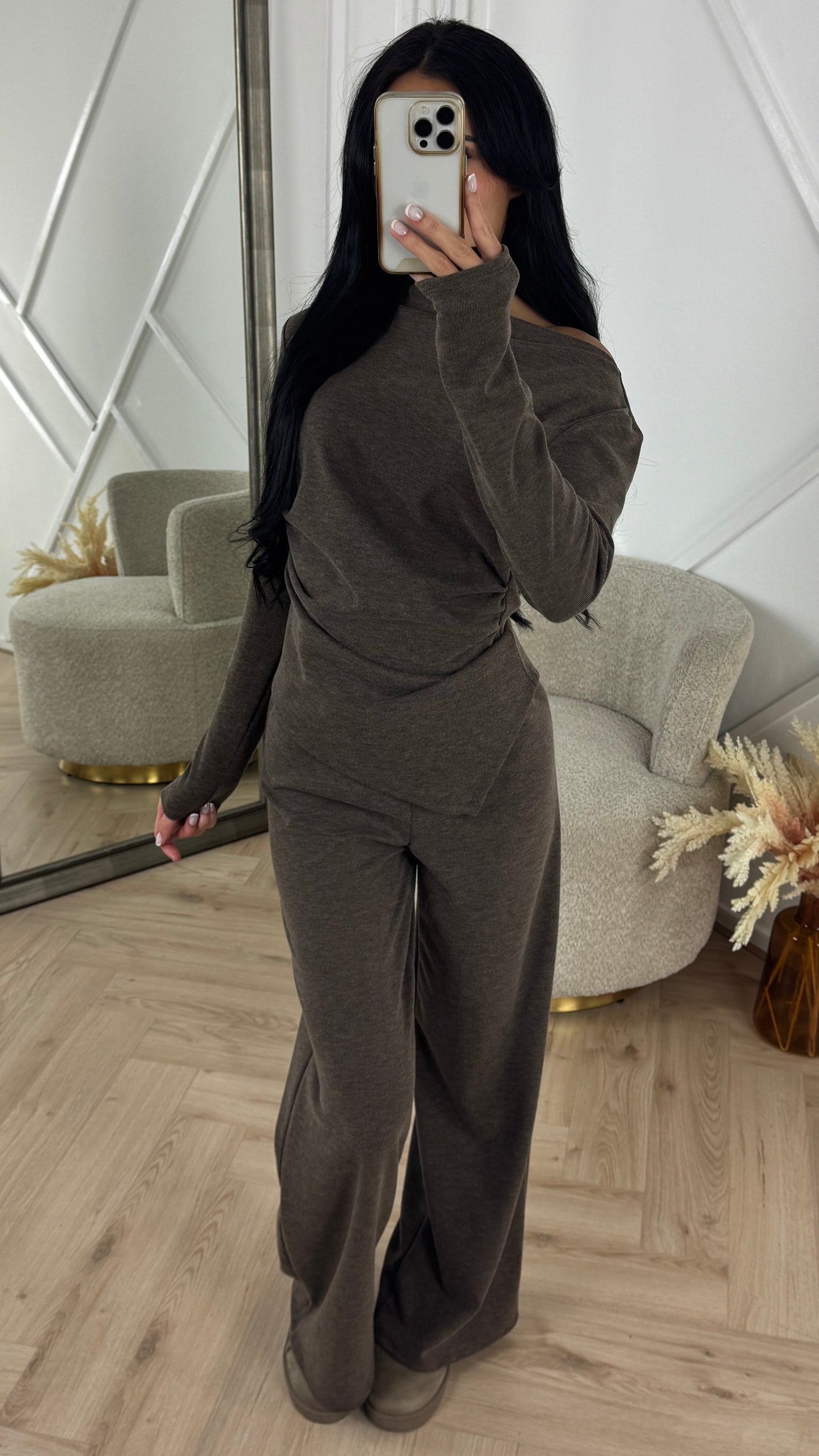 Off-the-Shoulder Winter Two-Piece Set