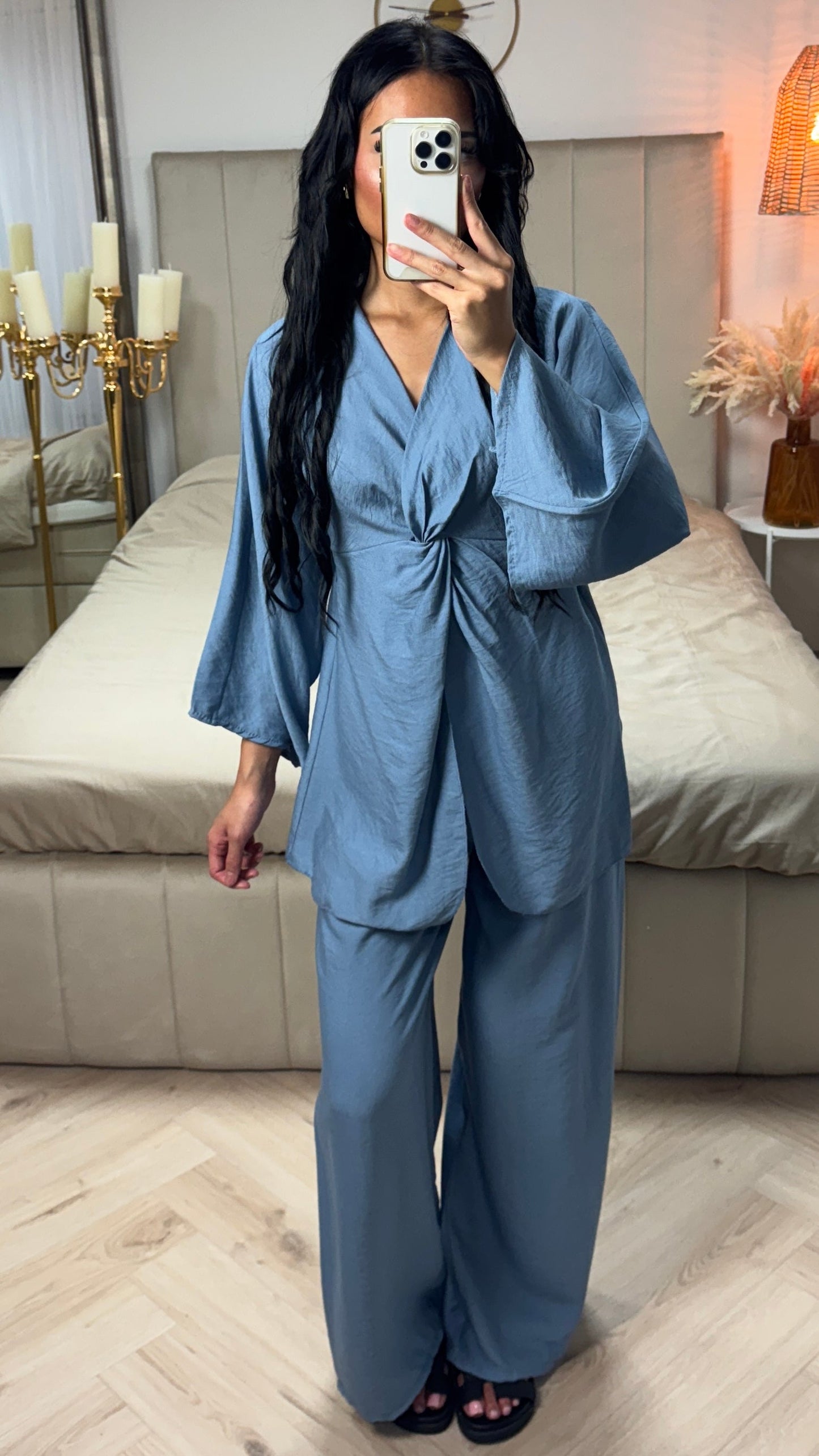 Oversized Viscose Blend Set with Twisted Detail & Wide-leg Pants