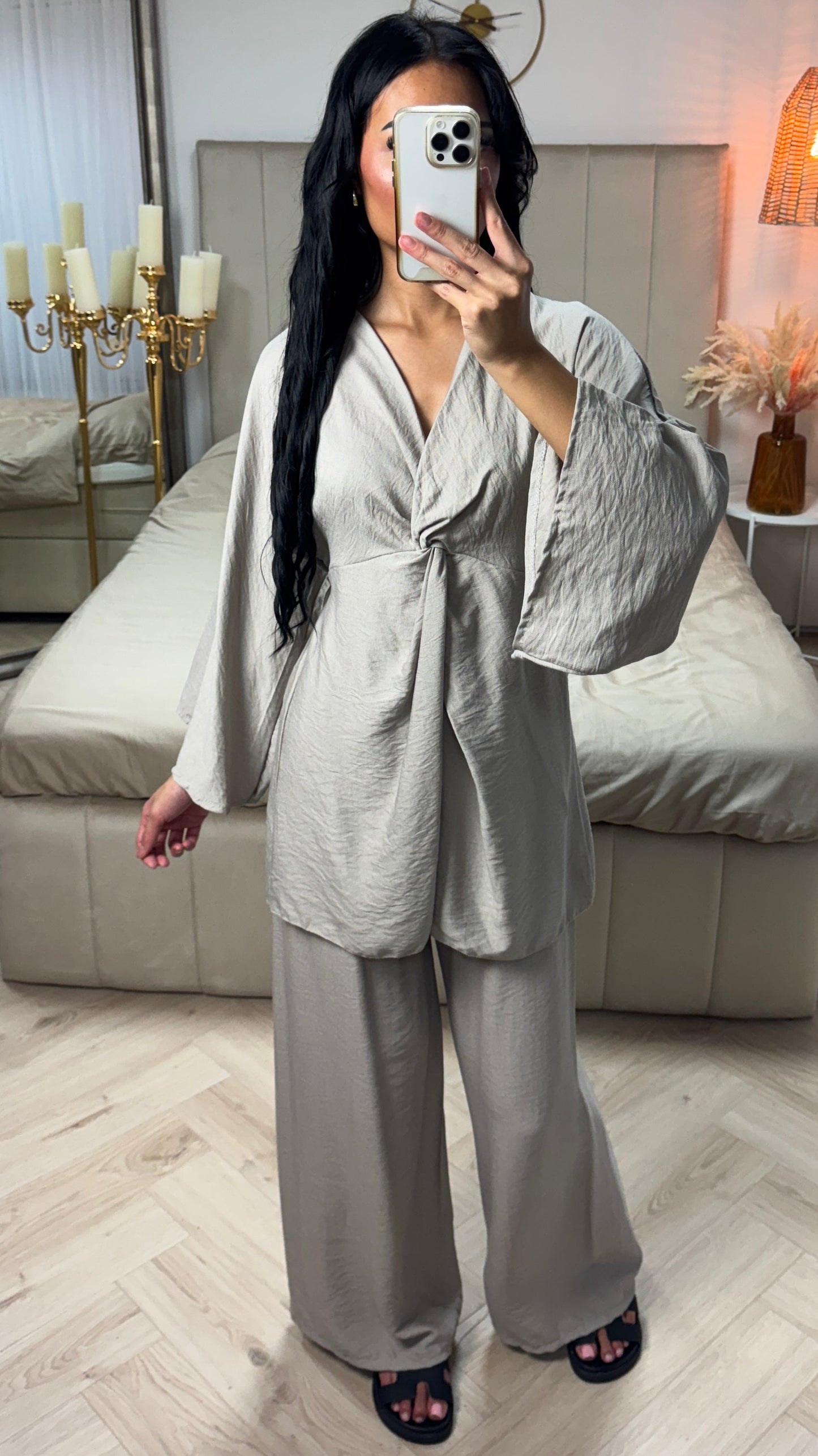 Oversized Viscose Blend Set with Twisted Detail & Wide-leg Pants