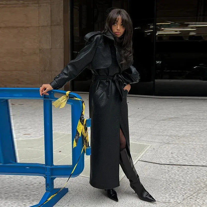 Faux Leather Trench Coat