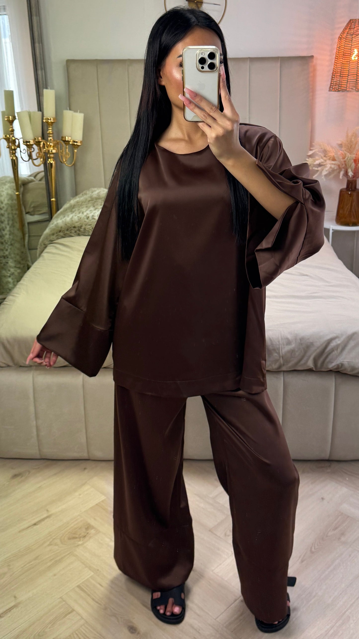 Satin Set with Wide Sleeves and Finished Hems