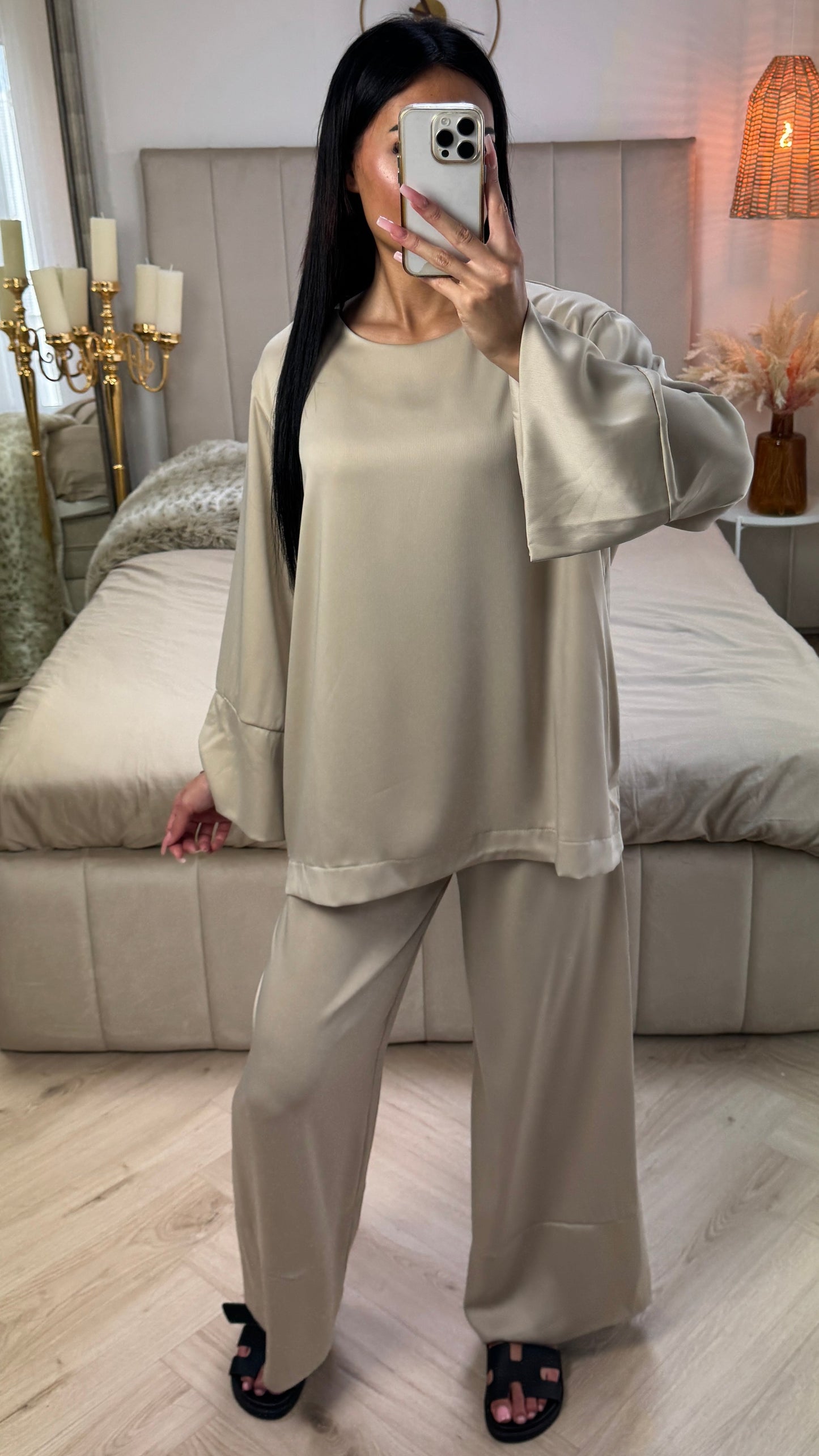 Satin Set with Wide Sleeves and Finished Hems