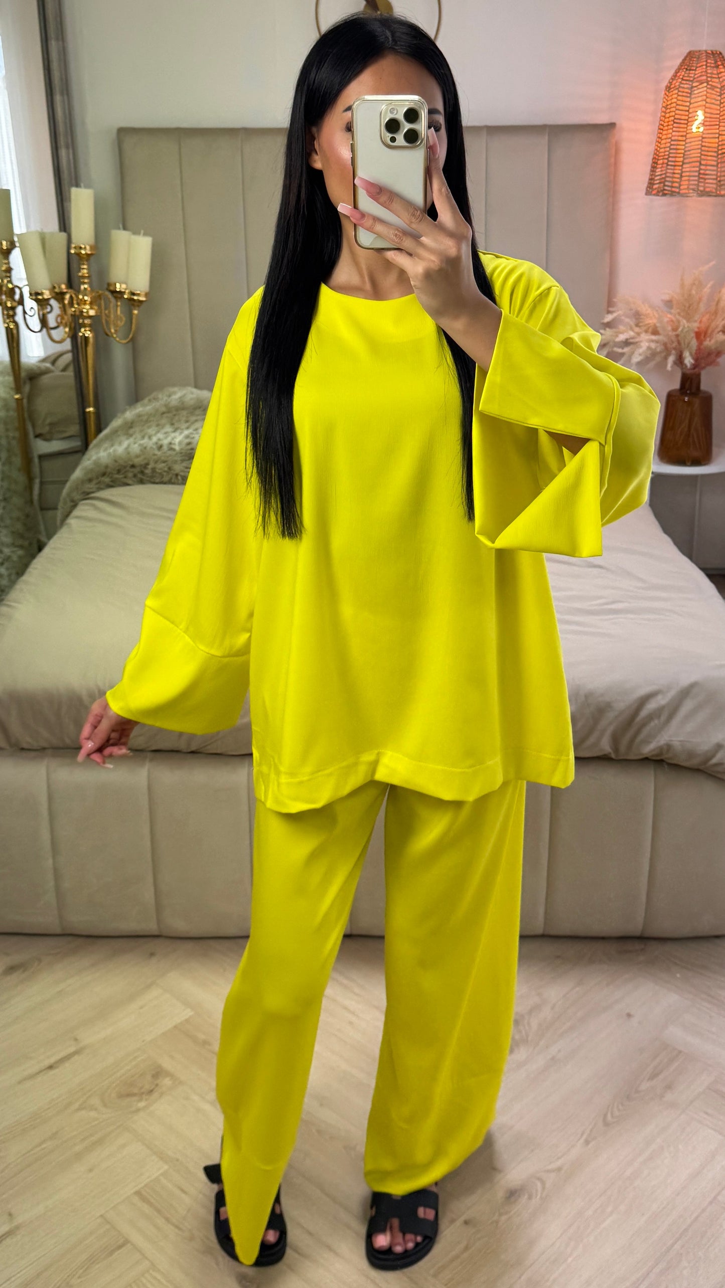 Satin Set with Wide Sleeves and Finished Hems