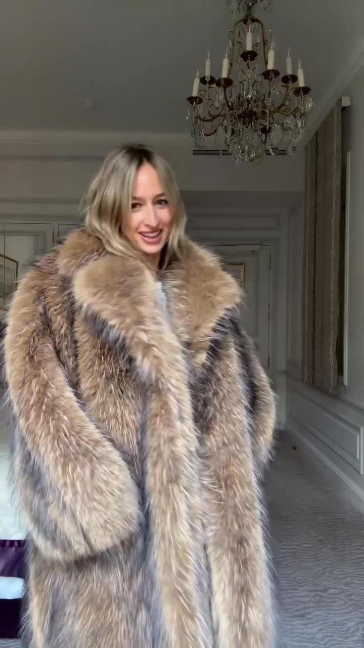 Vintage Full Length Tanuki Raccoon Fur Coat