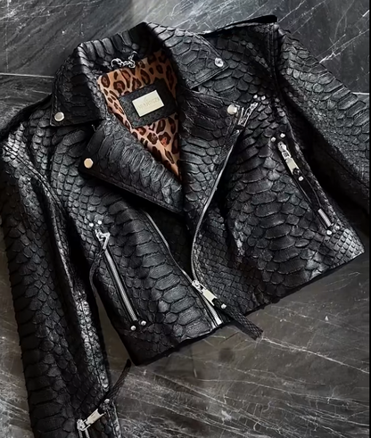 Dark Grey Crocodile Embossed Leather Jacket
