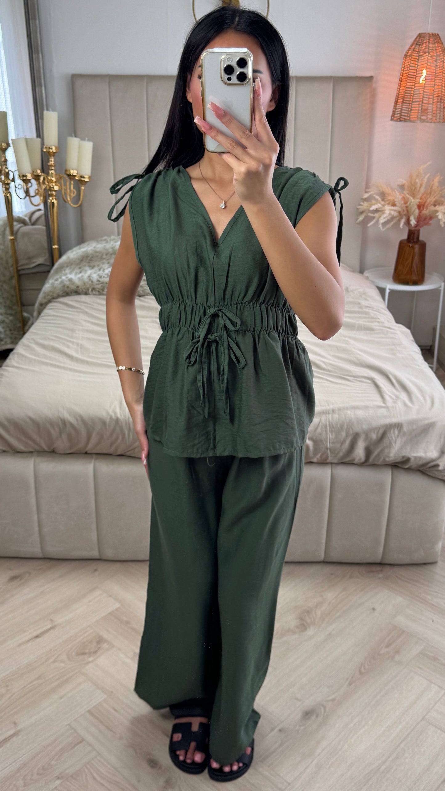 Shoulder + Waist Ties Detail Viscose Set