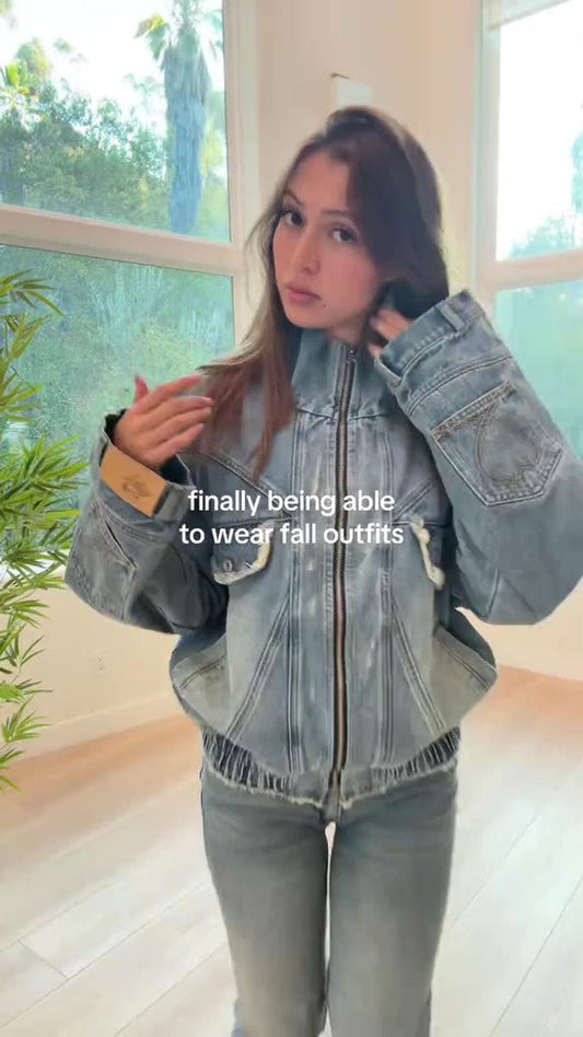 Oversized washed denim jacket