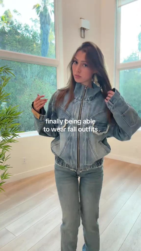 Oversized washed denim jacket