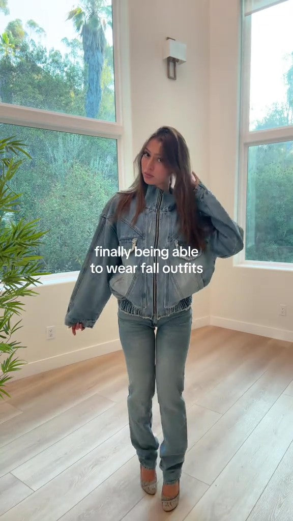 Oversized washed denim jacket