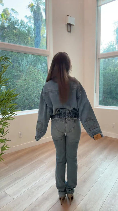 Oversized washed denim jacket