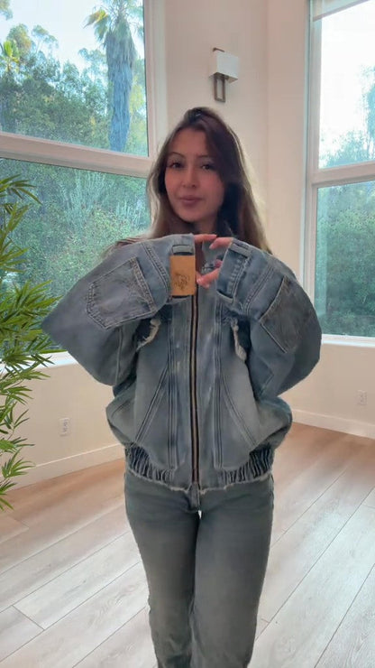 Oversized washed denim jacket