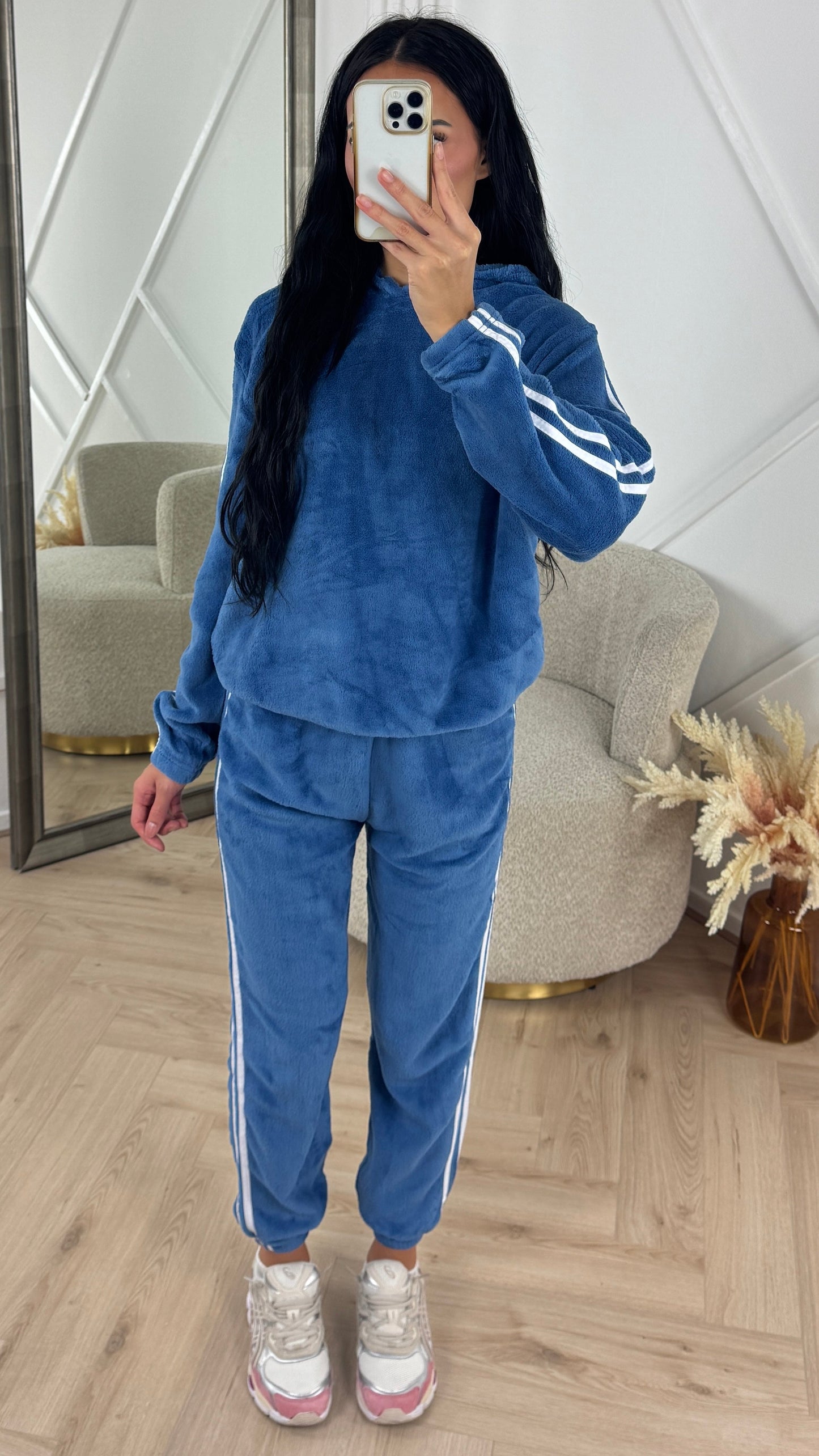 Teddy Tracksuit Set with Hood &  Stripe Detail