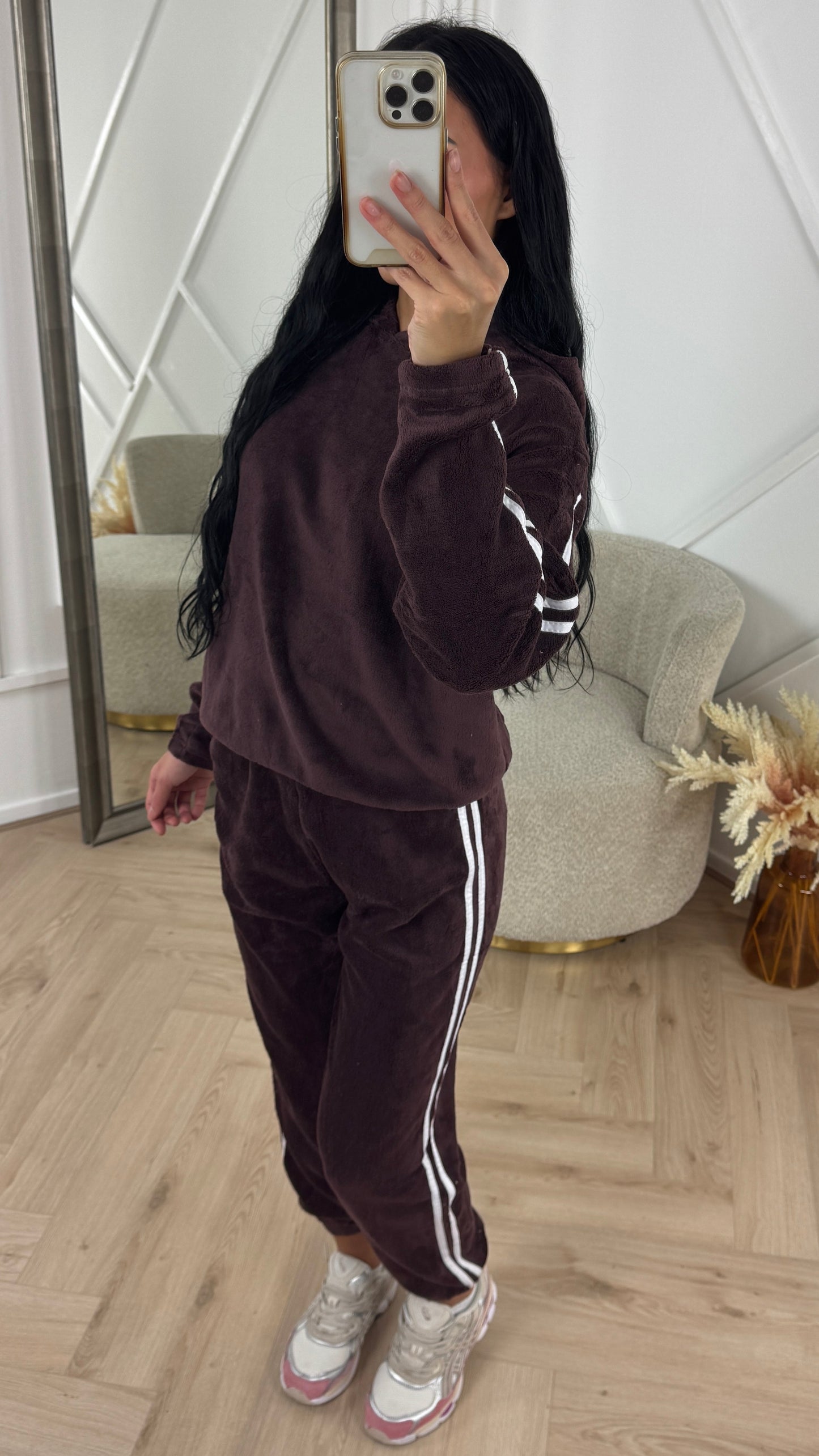 Teddy Tracksuit Set with Hood &  Stripe Detail