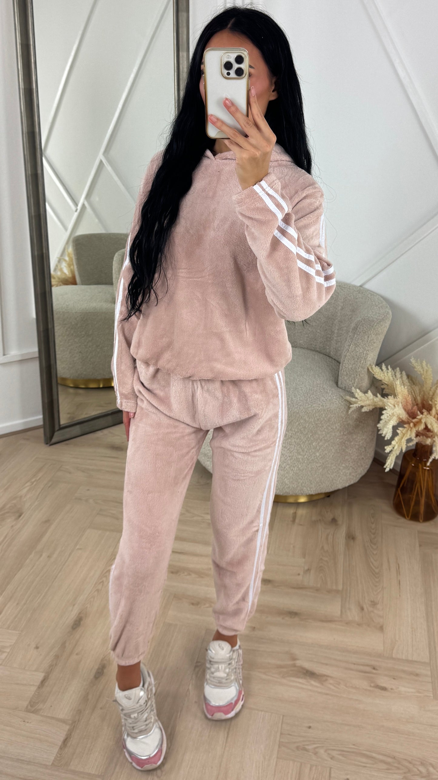 Teddy Tracksuit Set with Hood &  Stripe Detail