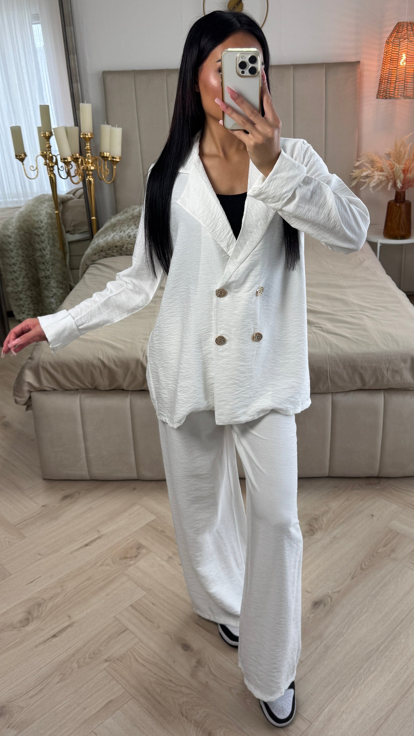 Textured Double-Breasted Set with Wide-Leg Pants