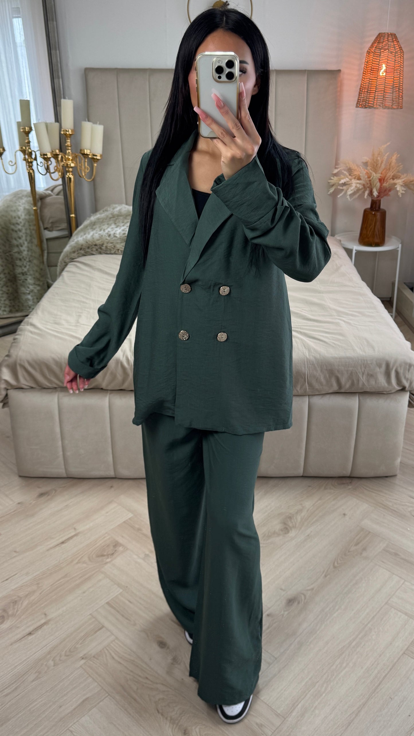 Textured Double-Breasted Set with Wide-Leg Pants