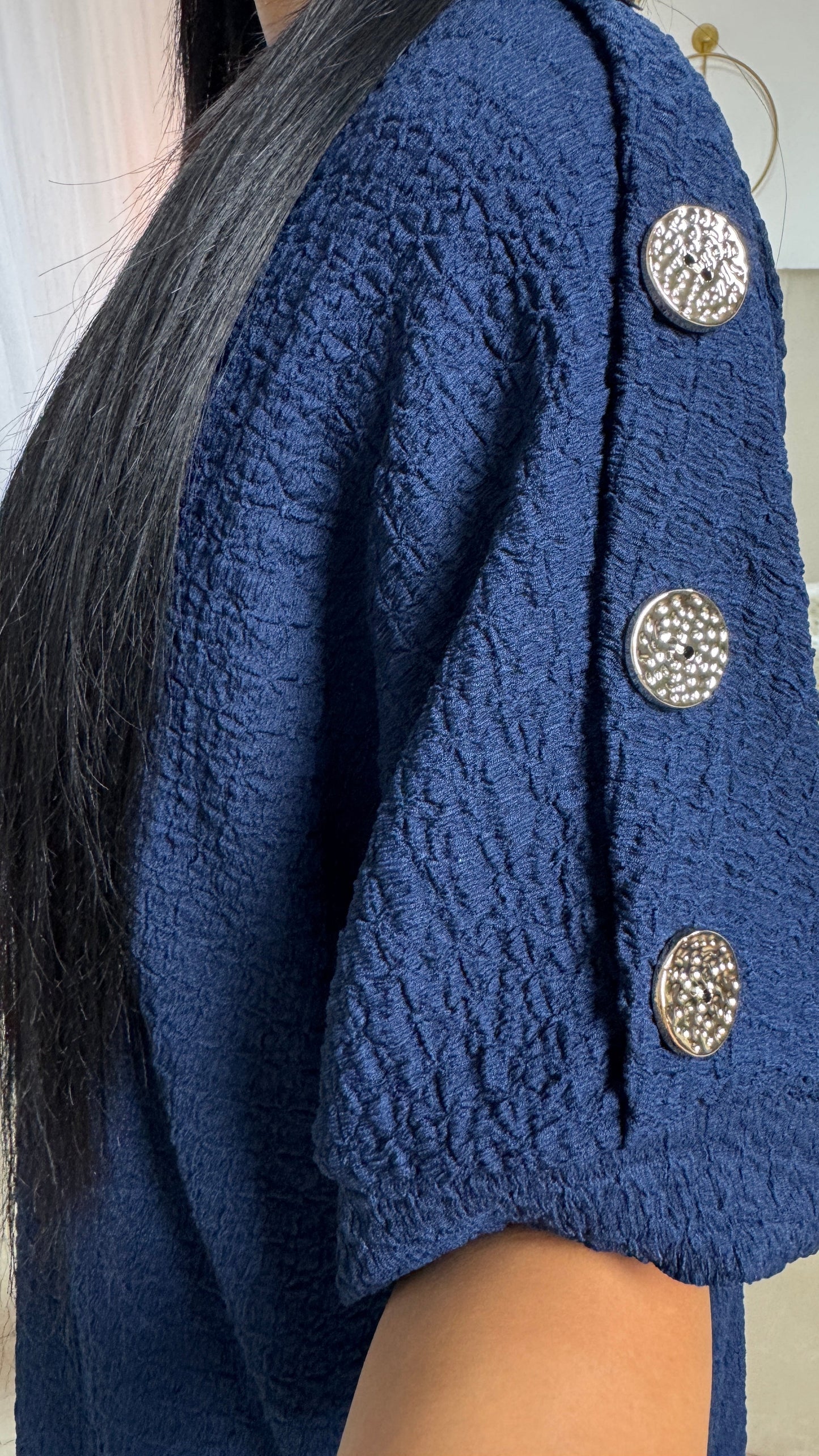 Textured Oversized Viscose Set with Golden Buttons