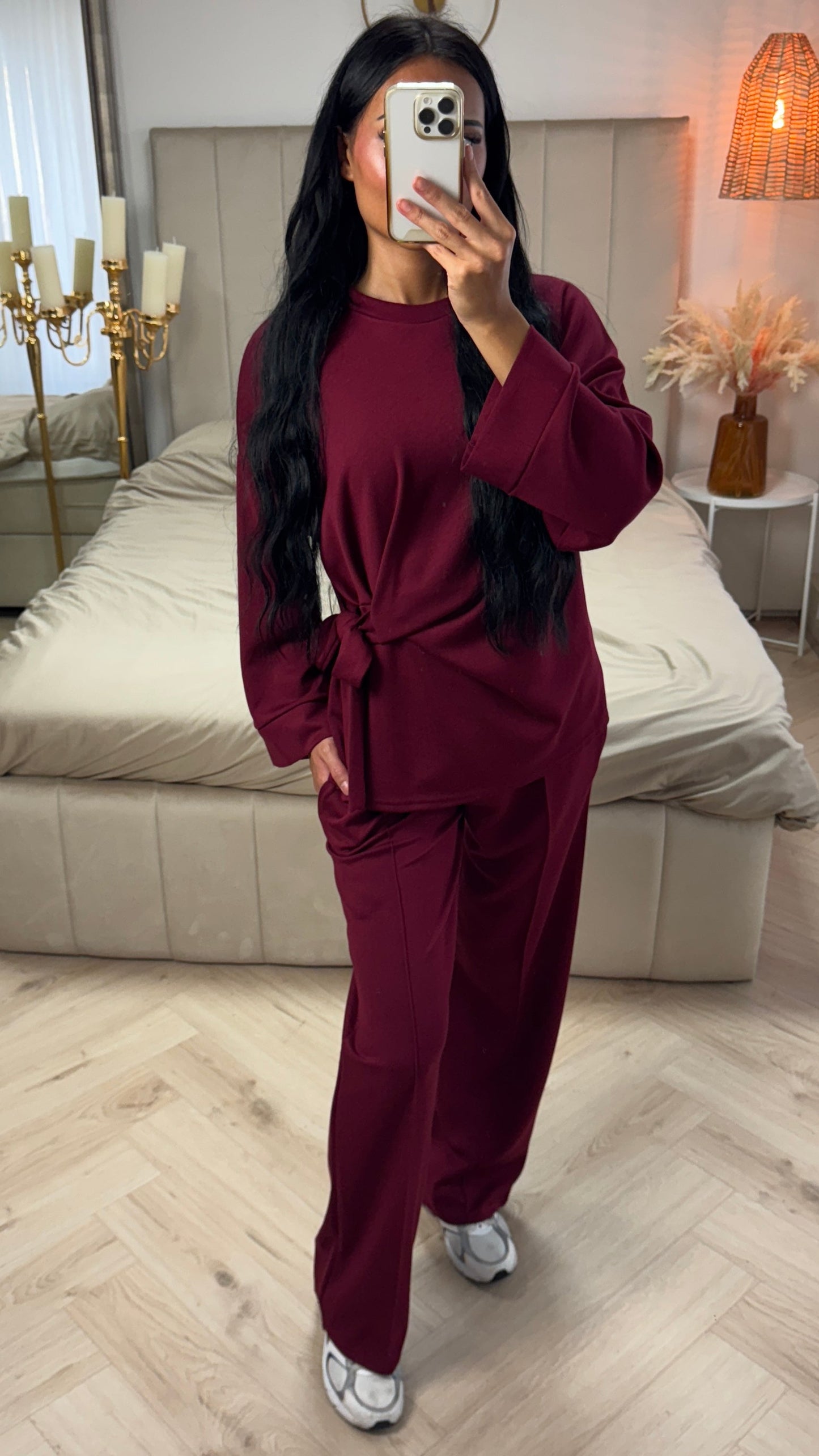 Two-Piece Set with Wide-Leg Pants and Tie Detail