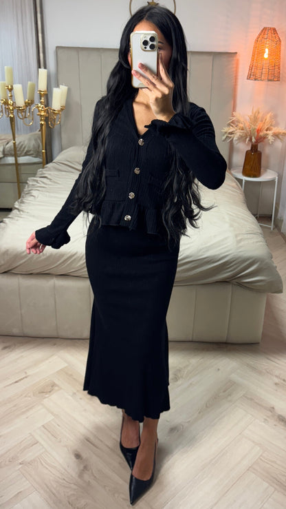 Two-Piece Set with Cardigan Top and Maxi Skirt