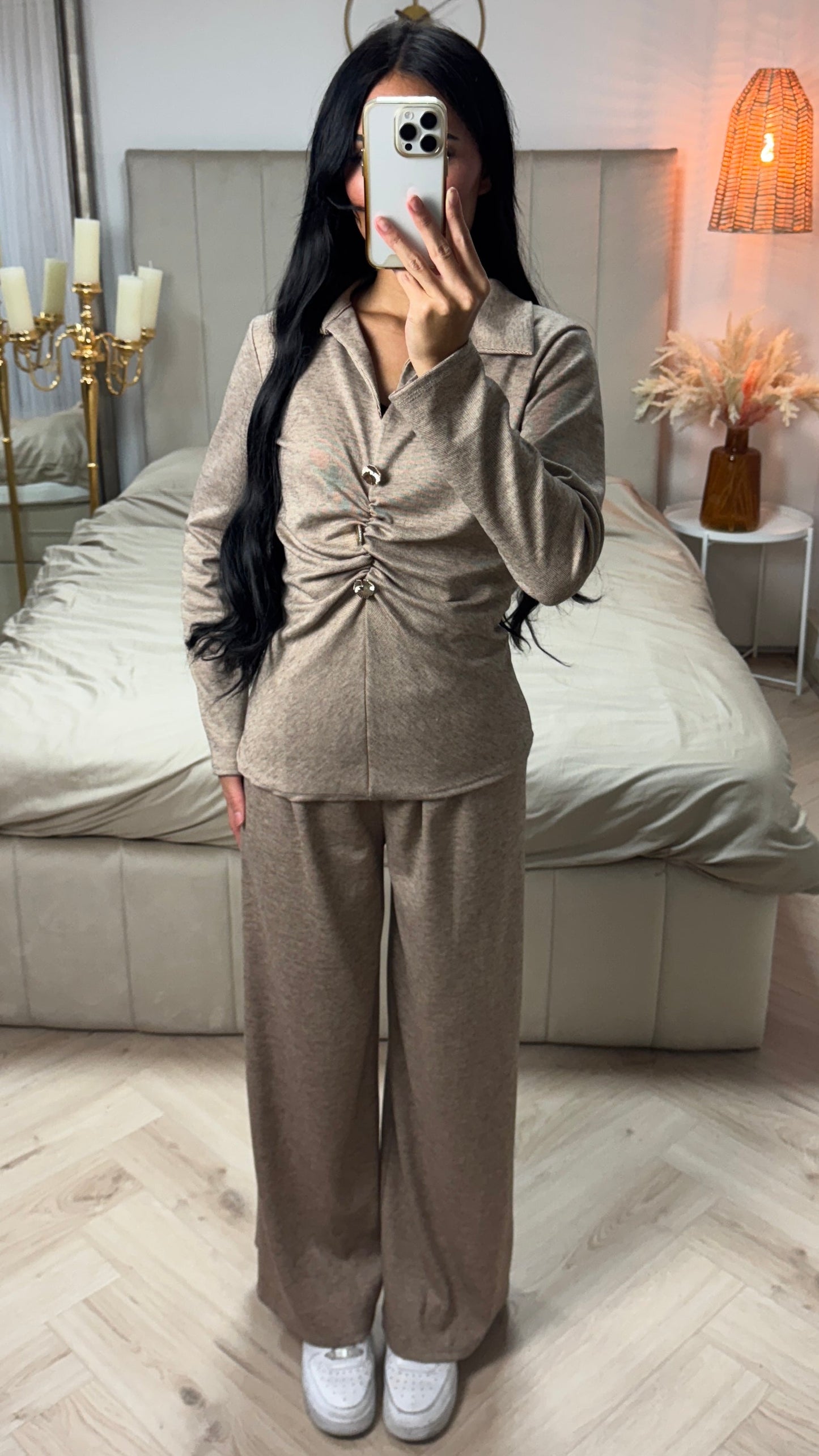 Two-Piece Set with Ruffled Top and Wide-Leg Pants