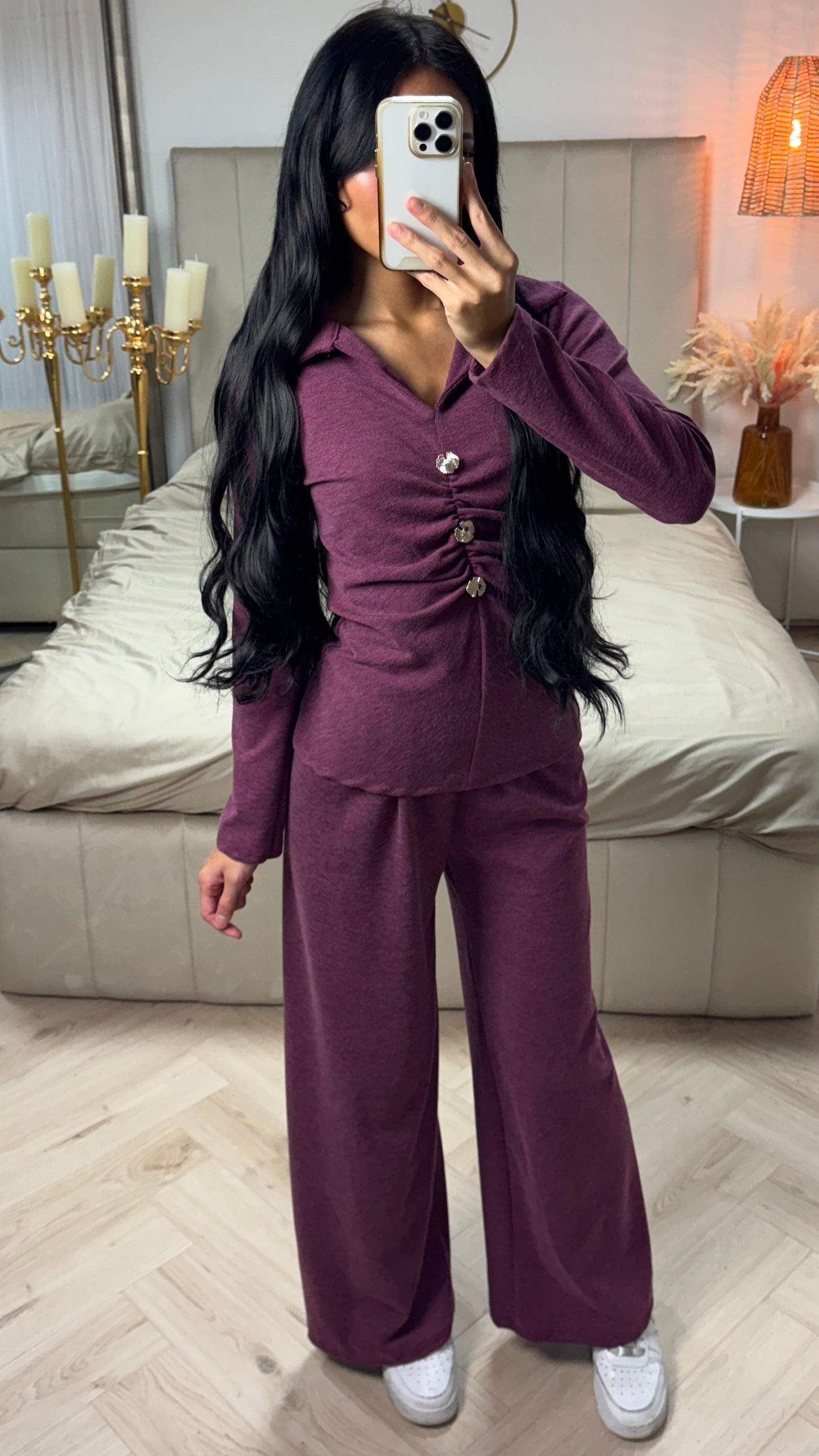 Two-Piece Set with Ruffled Top and Wide-Leg Pants