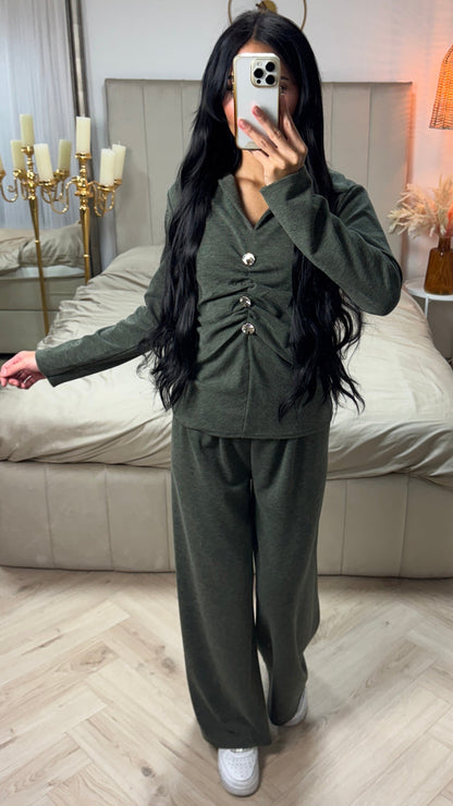 Two-Piece Set with Ruffled Top and Wide-Leg Pants