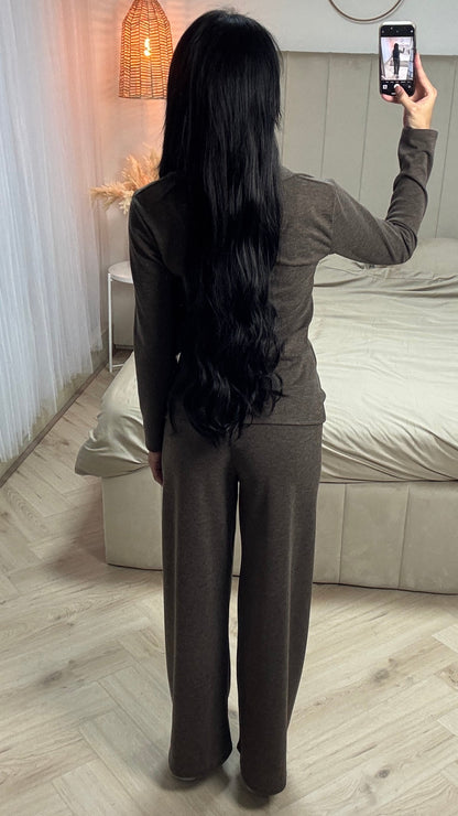 Two-Piece Set with Ruffled Top and Wide-Leg Pants