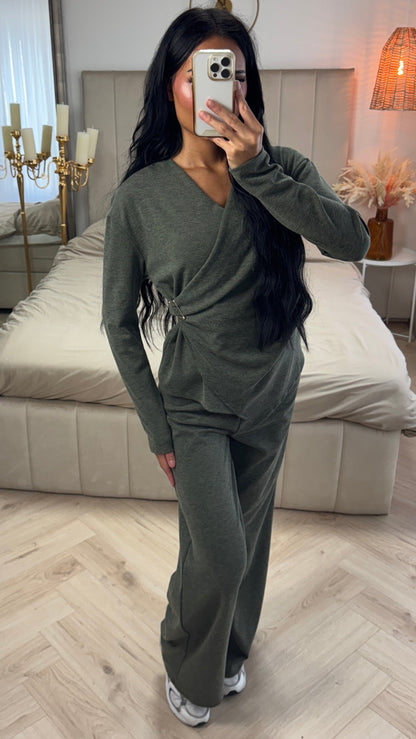 Two-Piece Set with Wrap Top and Wide-Leg Pants