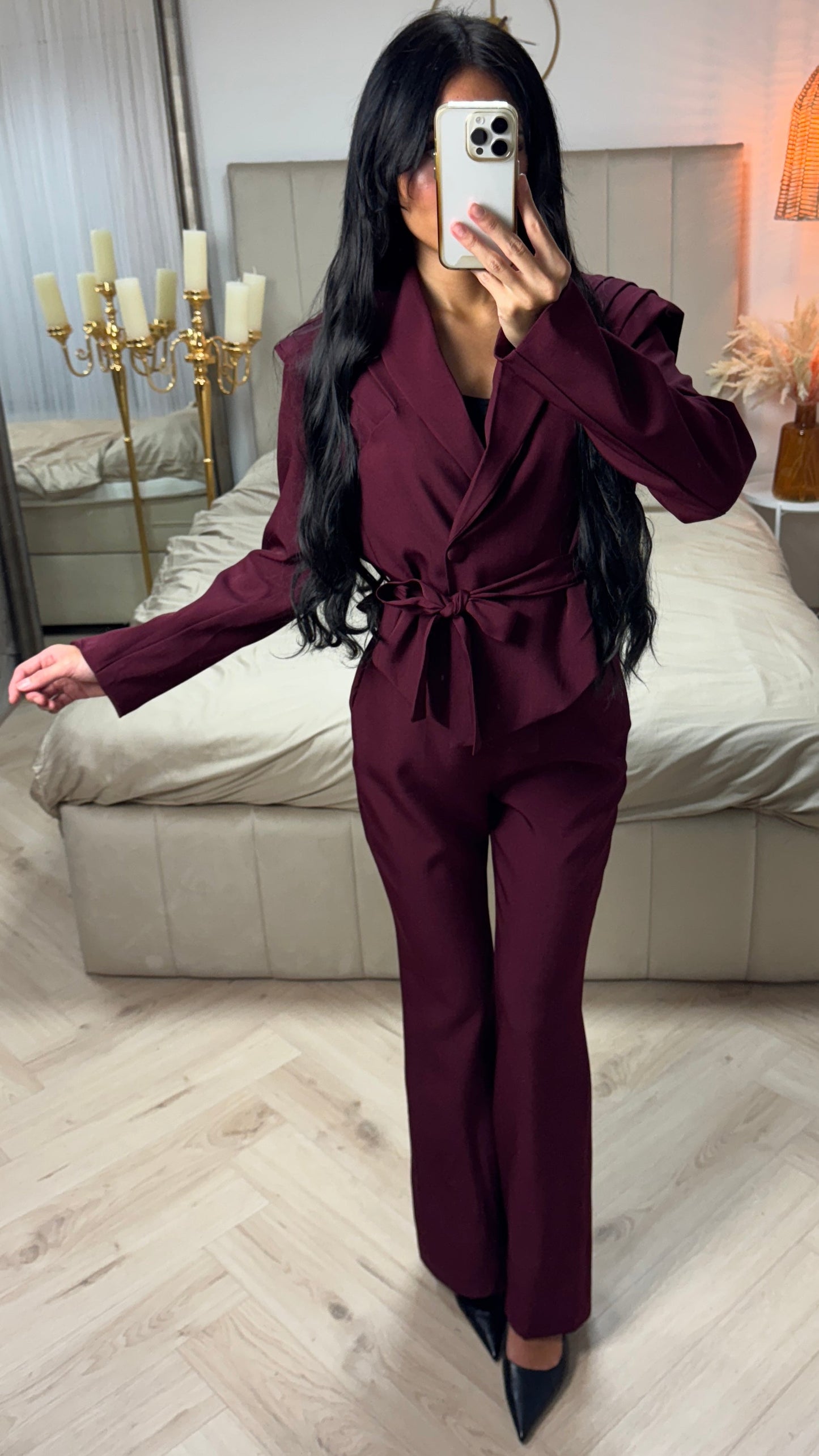 Two-Piece Suit Set with Lined Blazer and Wide-Leg Trousers